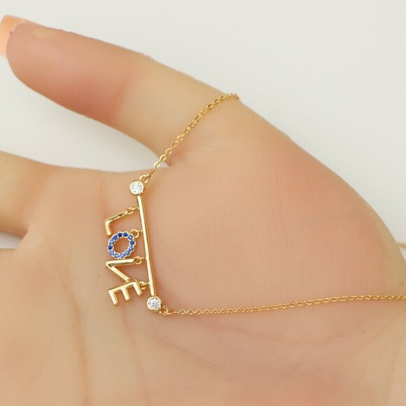Elegant Rose Gold 'LOVE' Pendant Necklace with Dainty Chain, XPNL0197 - Picture 4 of 13